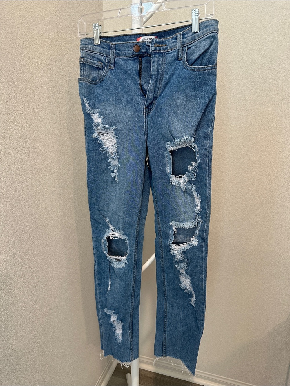 Distressed Blue Women’s Jeans - Classic Mid Wash